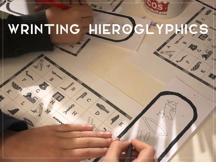 Writing hieroglyphics - museum kids